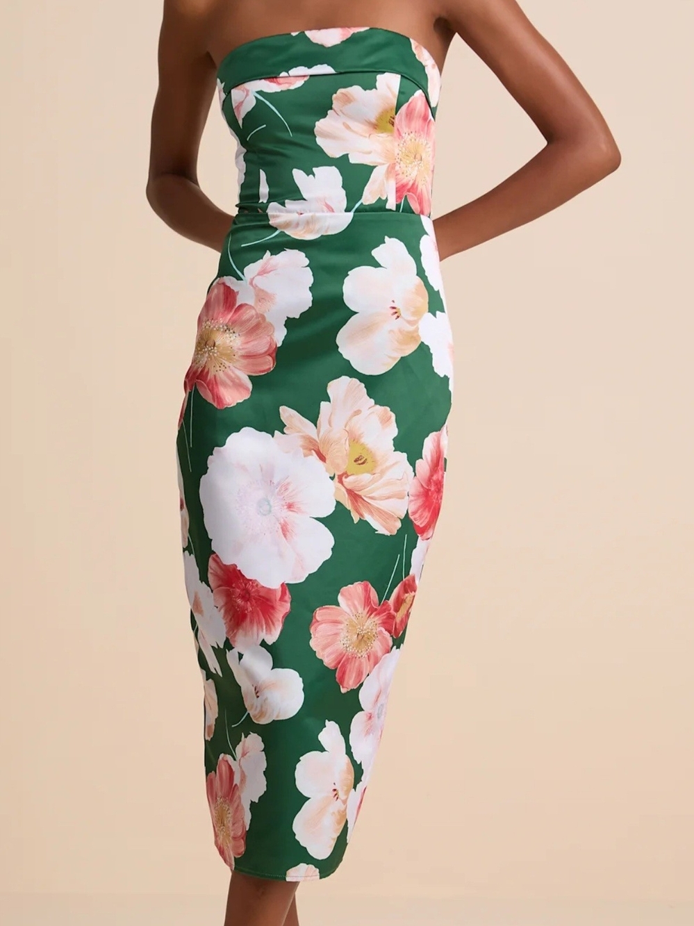 LULU's Strapless Green Floral Midi Dress NWT Size M